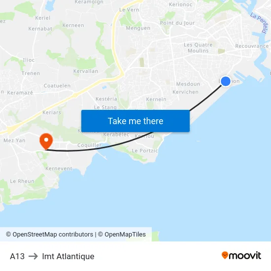 A13 to Imt Atlantique map
