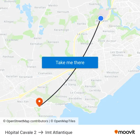 Hôpital Cavale 2 to Imt Atlantique map