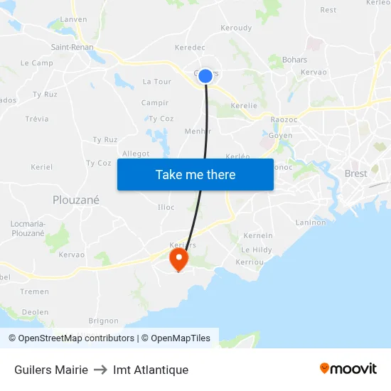 Guilers Mairie to Imt Atlantique map