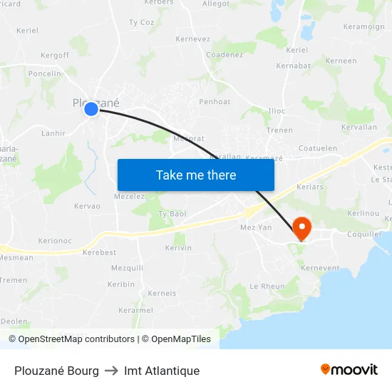 Plouzané Bourg to Imt Atlantique map