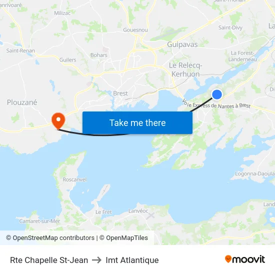 Rte Chapelle St-Jean to Imt Atlantique map