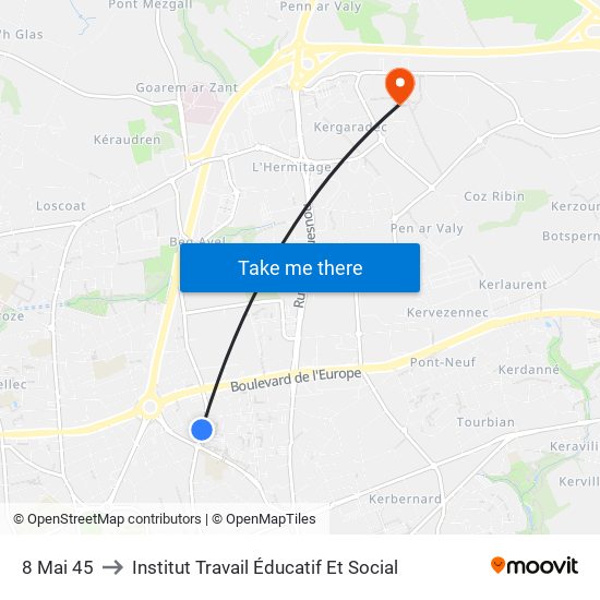 8 Mai 45 to Institut Travail Éducatif Et Social map