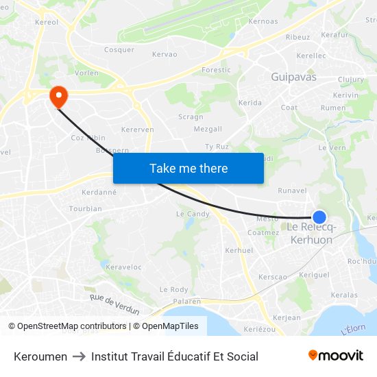 Keroumen to Institut Travail Éducatif Et Social map