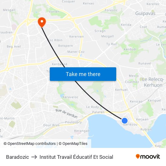 Baradozic to Institut Travail Éducatif Et Social map