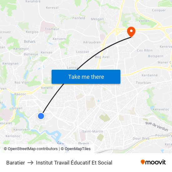 Baratier to Institut Travail Éducatif Et Social map