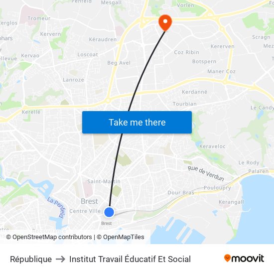 République to Institut Travail Éducatif Et Social map