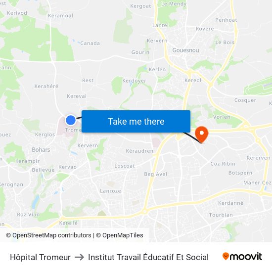 Hôpital Tromeur to Institut Travail Éducatif Et Social map