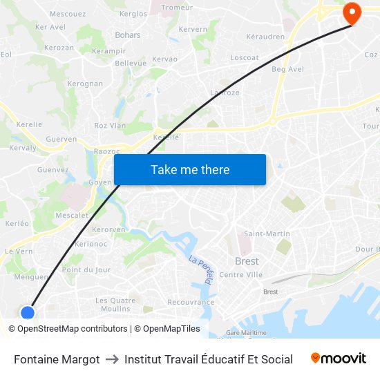 Fontaine Margot to Institut Travail Éducatif Et Social map