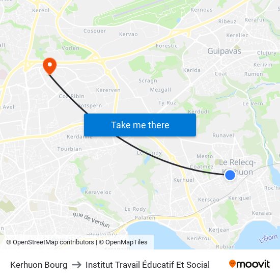 Kerhuon Bourg to Institut Travail Éducatif Et Social map