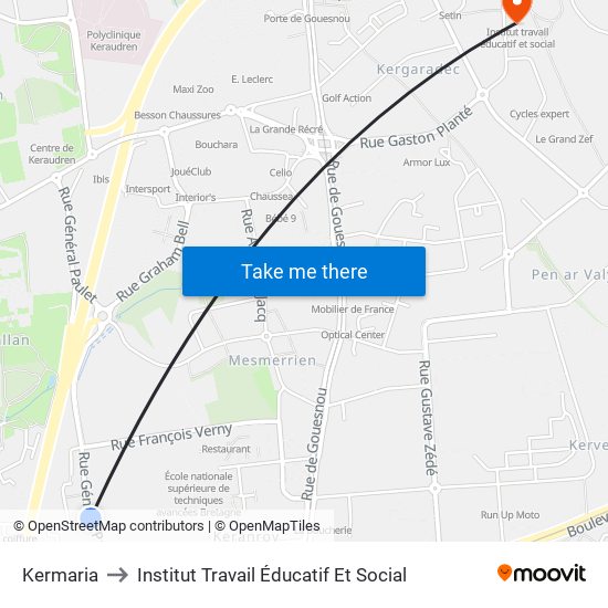 Kermaria to Institut Travail Éducatif Et Social map