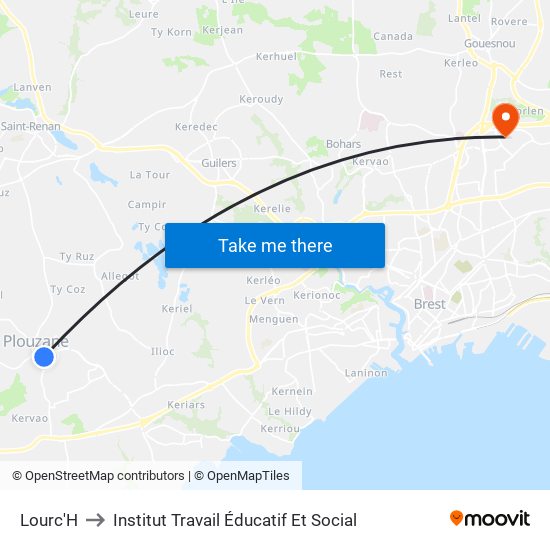 Lourc'H to Institut Travail Éducatif Et Social map
