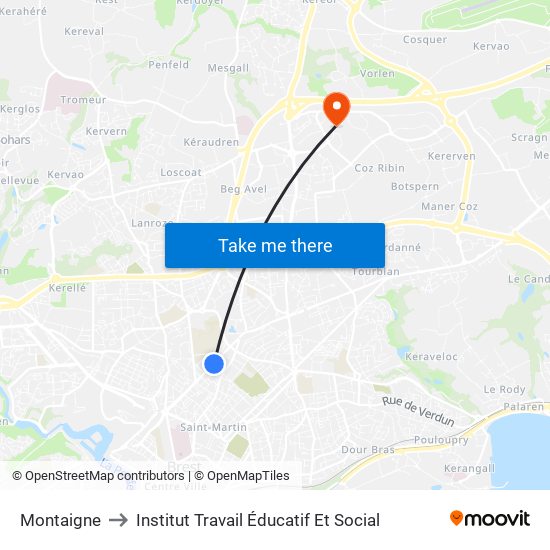 Montaigne to Institut Travail Éducatif Et Social map