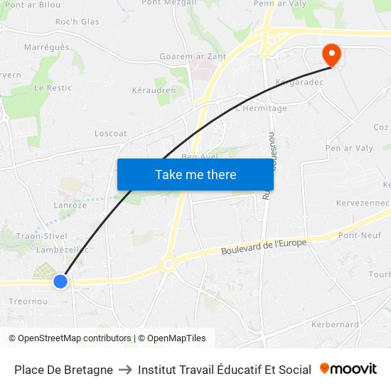 Place De Bretagne to Institut Travail Éducatif Et Social map