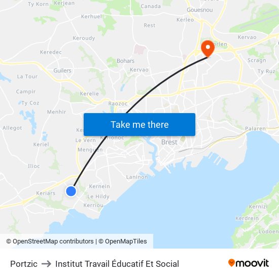 Portzic to Institut Travail Éducatif Et Social map