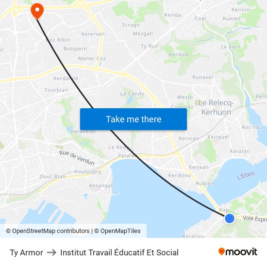 Ty Armor to Institut Travail Éducatif Et Social map