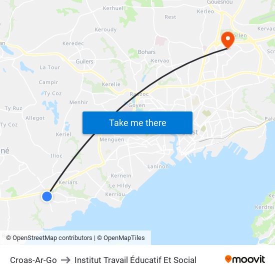 Croas-Ar-Go to Institut Travail Éducatif Et Social map