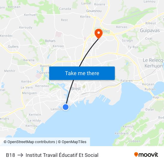B18 to Institut Travail Éducatif Et Social map