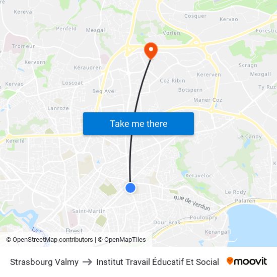 Strasbourg Valmy to Institut Travail Éducatif Et Social map