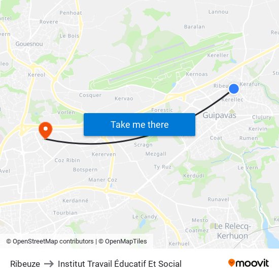Ribeuze to Institut Travail Éducatif Et Social map