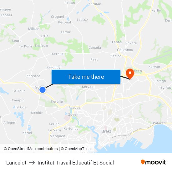 Lancelot to Institut Travail Éducatif Et Social map