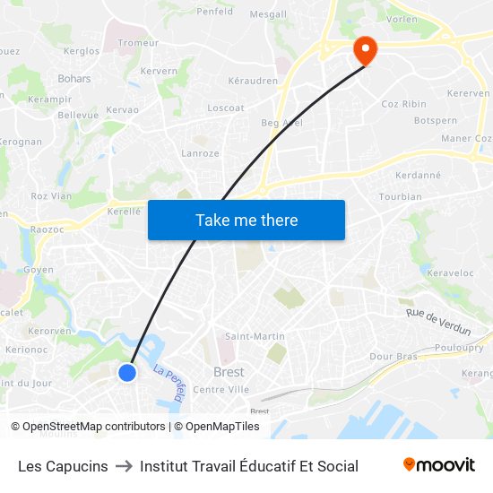 Les Capucins to Institut Travail Éducatif Et Social map