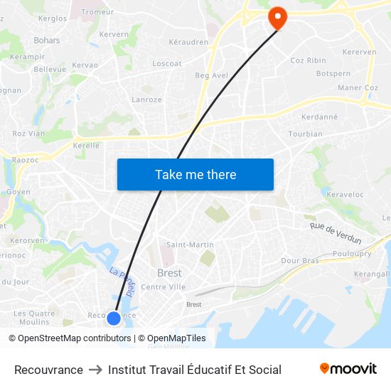 Recouvrance to Institut Travail Éducatif Et Social map