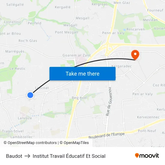 Baudot to Institut Travail Éducatif Et Social map