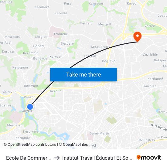 Ecole De Commerce to Institut Travail Éducatif Et Social map