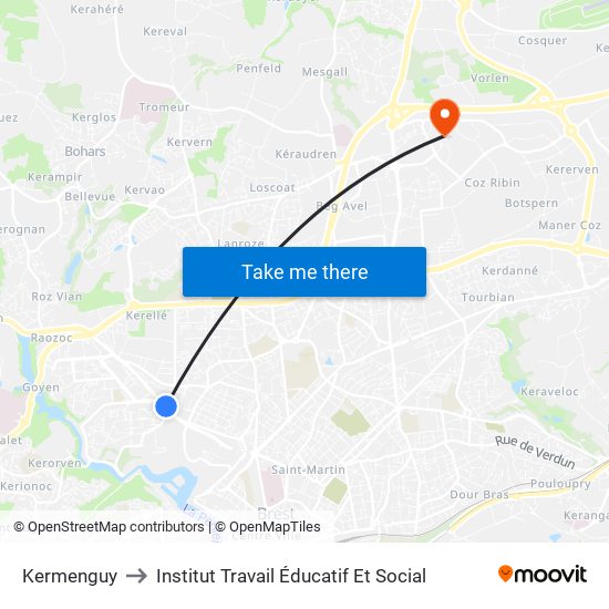 Kermenguy to Institut Travail Éducatif Et Social map