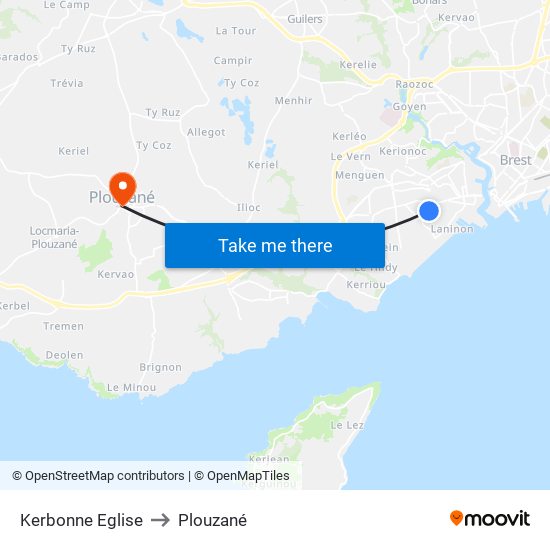 Kerbonne Eglise to Plouzané map