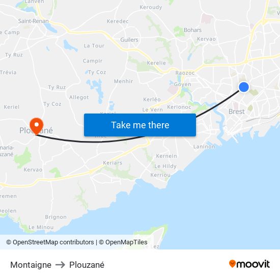 Montaigne to Plouzané map