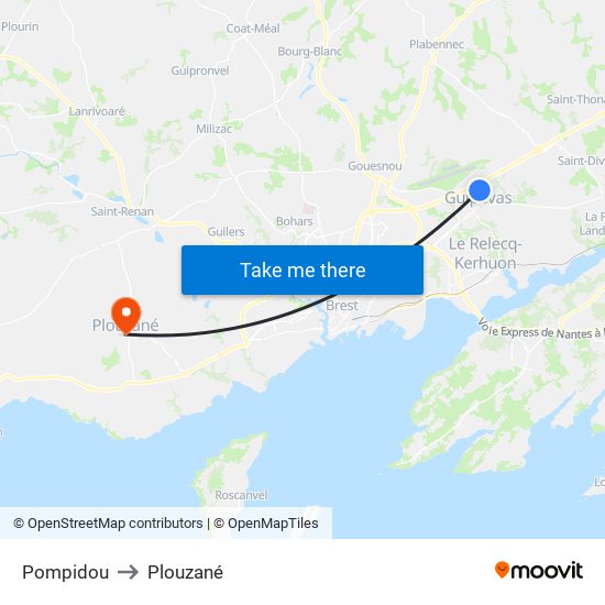 Pompidou to Plouzané map