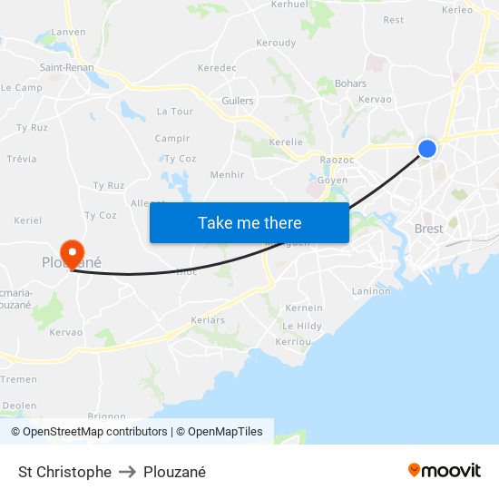 St Christophe to Plouzané map