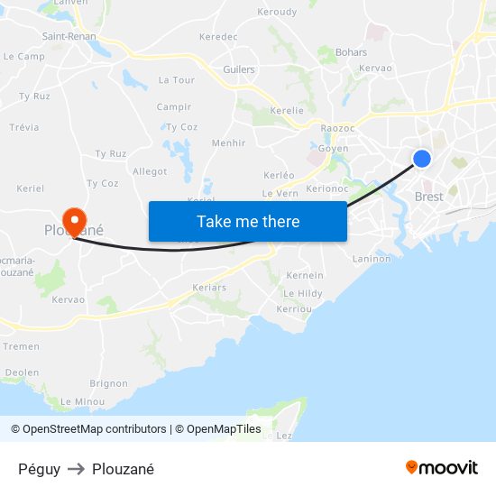 Péguy to Plouzané map