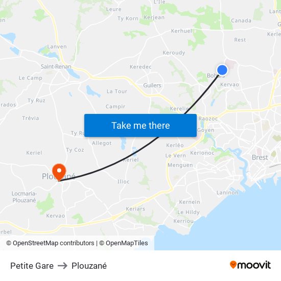 Petite Gare to Plouzané map