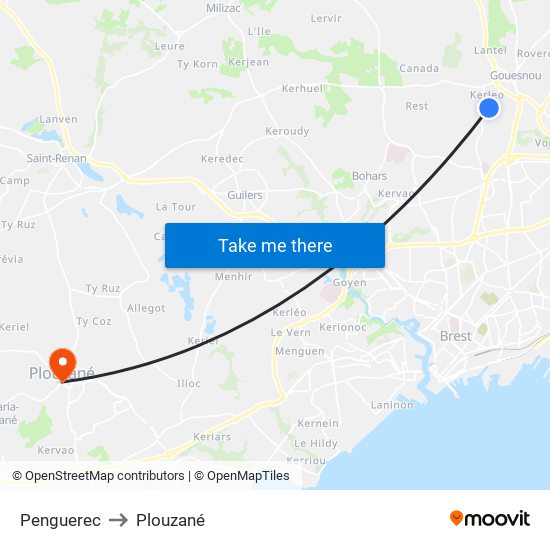 Penguerec to Plouzané map
