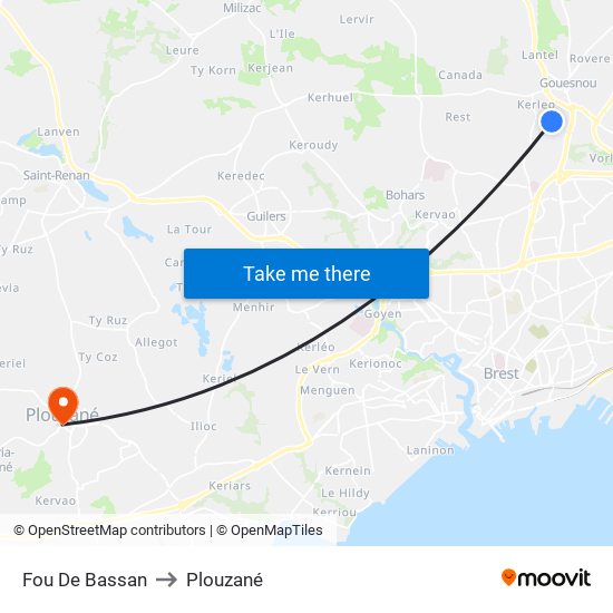 Fou De Bassan to Plouzané map