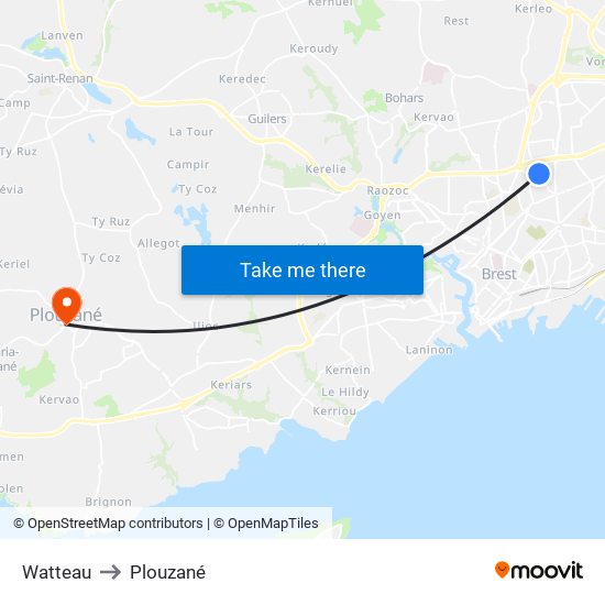 Watteau to Plouzané map
