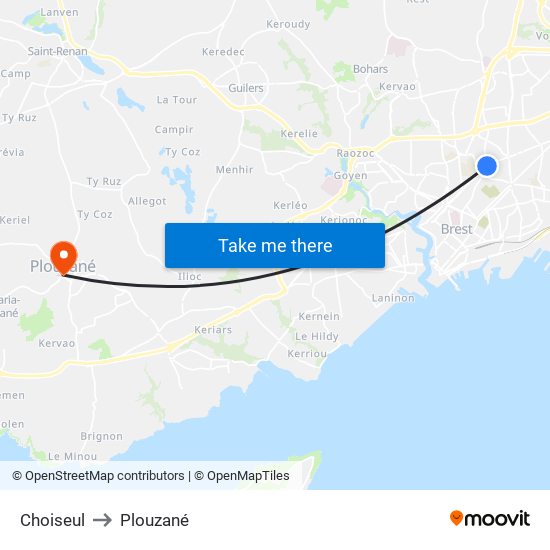 Choiseul to Plouzané map