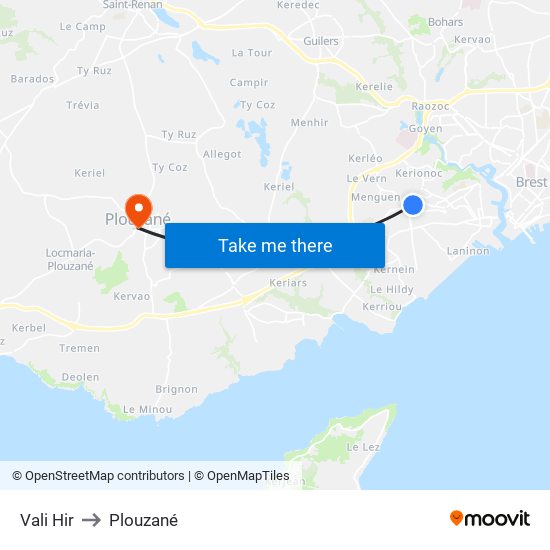Vali Hir to Plouzané map