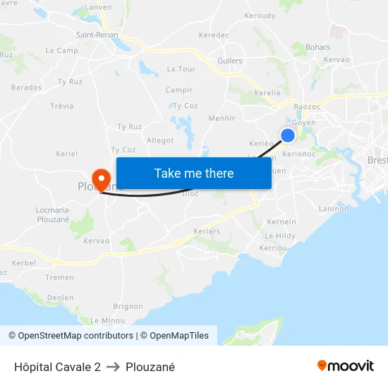 Hôpital Cavale 2 to Plouzané map
