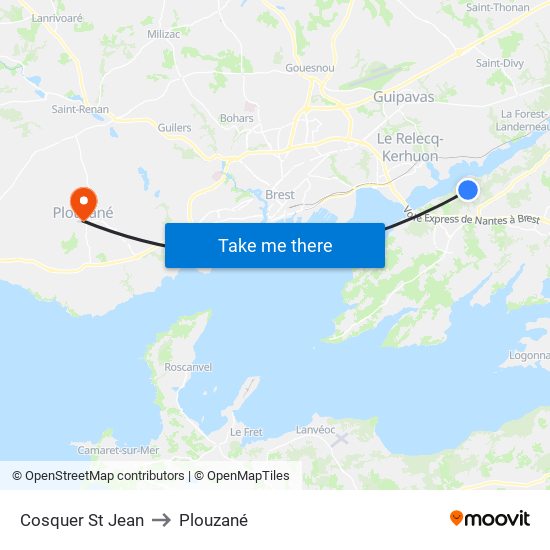 Cosquer St Jean to Plouzané map