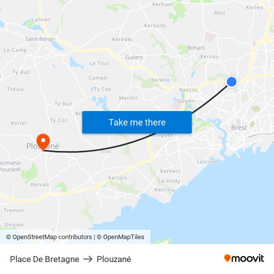 Place De Bretagne to Plouzané map