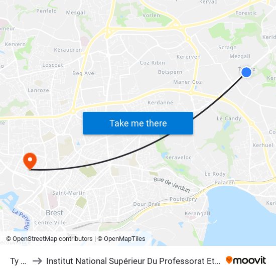 Ty Ruz to Institut National Supérieur Du Professorat Et De L'Éducation map