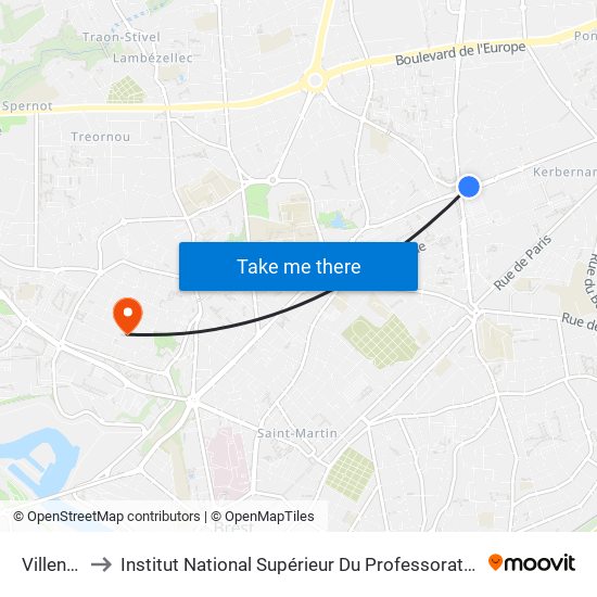 Villeneuve to Institut National Supérieur Du Professorat Et De L'Éducation map