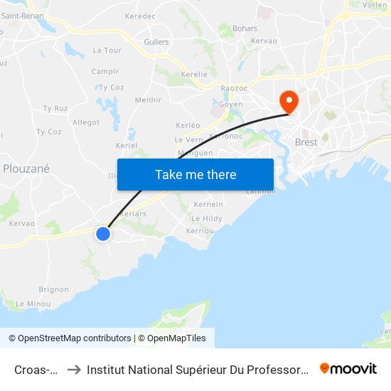 Croas-Ar-Go to Institut National Supérieur Du Professorat Et De L'Éducation map