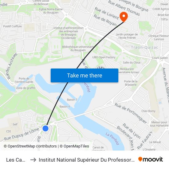 Les Capucins to Institut National Supérieur Du Professorat Et De L'Éducation map