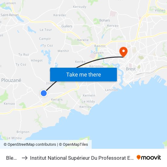 Bleuets to Institut National Supérieur Du Professorat Et De L'Éducation map