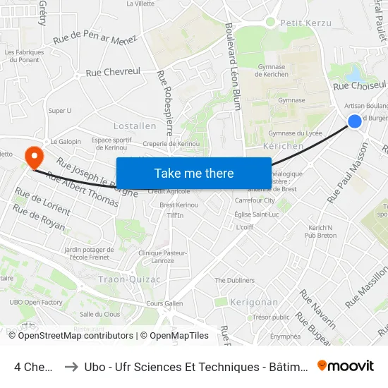 4 Chemins to Ubo - Ufr Sciences Et Techniques - Bâtiment Langevin map