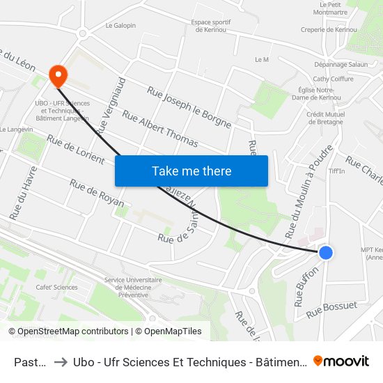 Pasteur to Ubo - Ufr Sciences Et Techniques - Bâtiment Langevin map